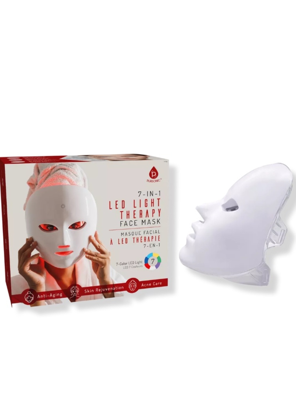 7-in-1 LED Light Therapy Face Mask - White by Puresonic